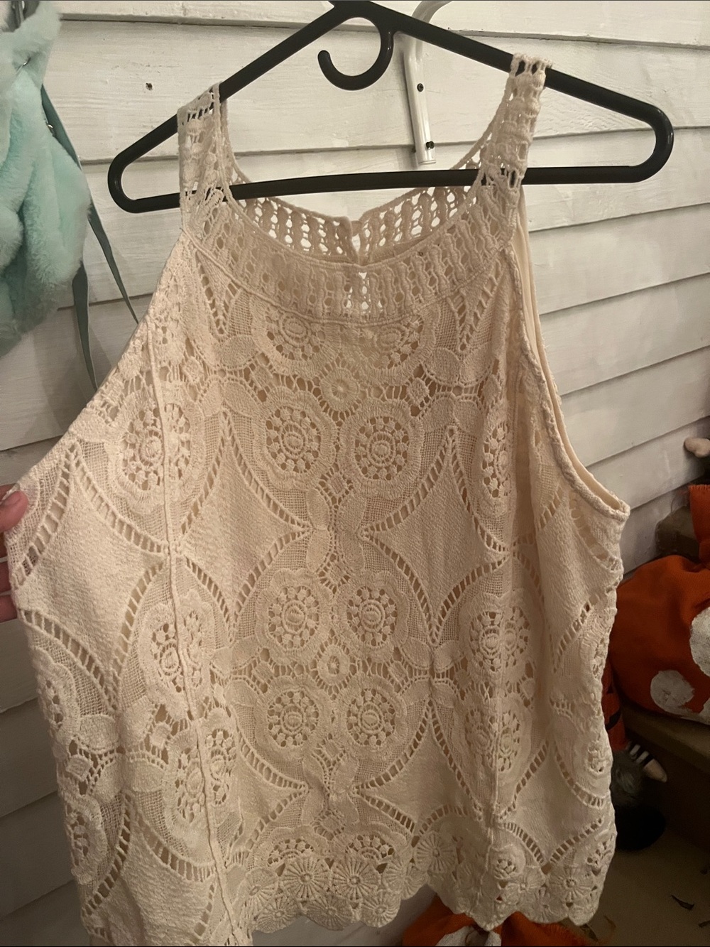 Adiva Cream Crochet Lace Halter Camisole